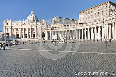 St.Peter Square and St Peter Basilica in Vatican Editorial Stock Photo