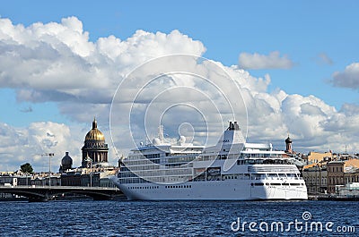 ST. PETERBURG, RUSSIA, SEPTEMBER, 08, 2012. Russian scene: nobody, large cruise ship on the Neva Editorial Stock Photo