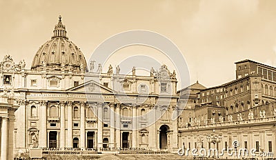 St. Peters basilica, Vatican, aged photo Editorial Stock Photo