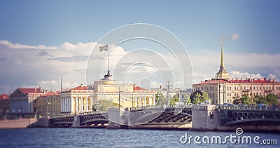 St. Petersburg, buildings of Admiralty on quay of river Neva Stock Photo