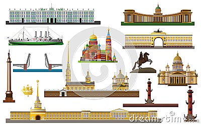 St. Petersburg Landmark Icon Set Vector Illustration