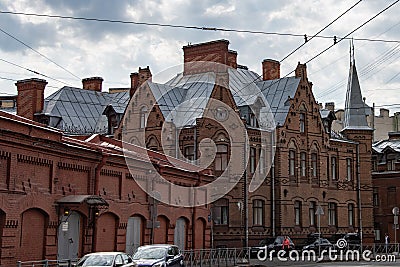 Old brick building of the 19th century in the Petrograd district of St. Petersburg Editorial Stock Photo