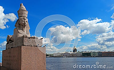 St. Petersburg Quay with Sphinxes. Stock Photo