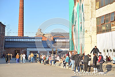 The courtyard of a new public space Sevkabel Port Editorial Stock Photo