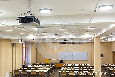 Interior of empty University audiences modern school classroom for student during study, lecture and conference Editorial Stock Photo