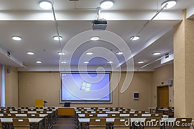 Interior of empty University audiences modern school classroom for student during study, lecture and conference Editorial Stock Photo