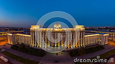 16 08 2018 - ST PETERSBURG, RUSSIA: Beautiful panorama view from drone, to the House of Soviets and monument Lenin and Editorial Stock Photo