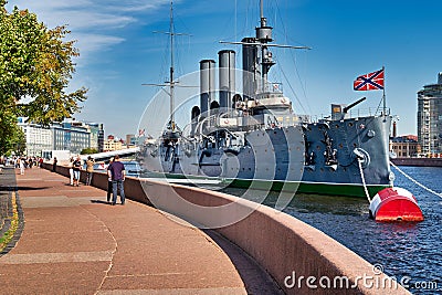 St. Petersburg Russia. Cruiser Aurora Editorial Stock Photo