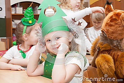 ST. PETERSBURG, RUSSIA - DECEMBER 28: Festively dressed children are engaged in kindergarten,RUSSIA - DECEMBER 28 2016. Editorial Stock Photo