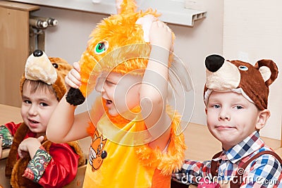 ST. PETERSBURG, RUSSIA - DECEMBER 28: Festively dressed children are engaged in kindergarten,RUSSIA - DECEMBER 28 2016. Editorial Stock Photo