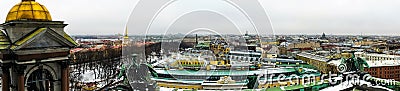 St. Petersburg, Russia, February 2020 . Panorama of the Admiralty and Palace Square from a height of 40 meters. Editorial Stock Photo