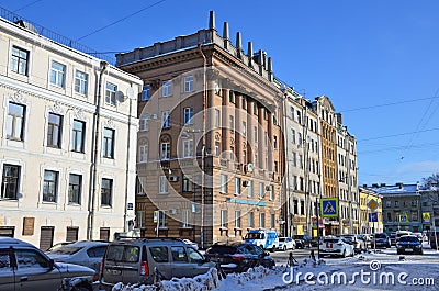 St. Petersburg, Russia, February, 27, 2018. Residential building, built in the style of Stalinist Neoclassicism in 1950-1960 years Editorial Stock Photo