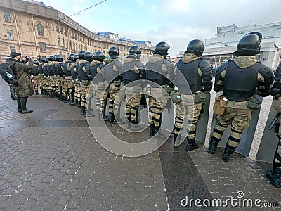St. Petersburg, Russia, January 31 2021. Anti-corruption protests after Alexei Navalny's arrest on Putin's Palace Editorial Stock Photo