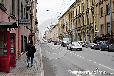 St. Petersburg, Russia, January 2020. Perspective Gorokhovaya street in the city center. Editorial Stock Photo