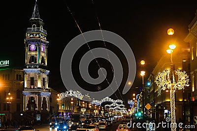 St. Petersburg, Russia - January 14, 2017: Street decoration to Christmas. City is decorated to New Year. Winter holidays. Editorial Stock Photo