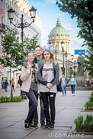 St. Petersburg, Russia, June 28, 2019: teens l walking around the city Editorial Stock Photo