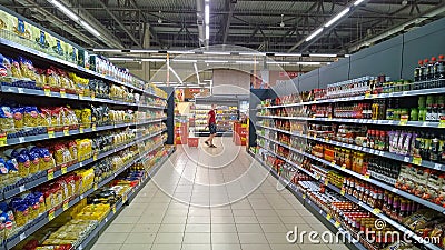 St. Petersburg, Russia - June 10, 2019: Top Russian Supermarket SPAR is one of largest players of retail industry in Russia. Editorial Stock Photo