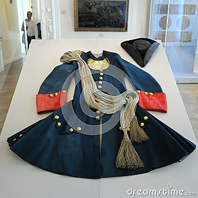 St. Petersburg, Russia - June 14, 2016: Uniform of Peter the Great Modelled after the Officer`s Form of the Life Guards Editorial Stock Photo