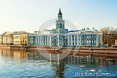 St Petersburg, Russia. Kunstkamera at the University embankment of the Neva river in St Petersburg Russia Editorial Stock Photo