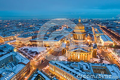 ST. PETERSBURG, RUSSIA - MARCH, 2019: Saint Isaac`s Cathedral in Saint Petersburg Aerial View of the city Editorial Stock Photo