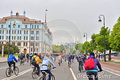 Bike ride on Petrogradskaya Embankment Editorial Stock Photo