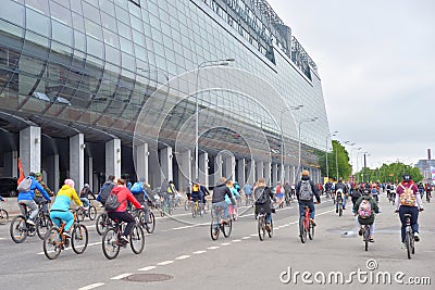 Bike ride on Petrogradskaya Embankment Editorial Stock Photo