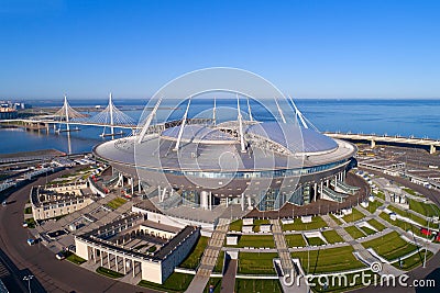 New modern stadium `Saint Petersburg Arena` close-up on a sunny May day aerial photography Editorial Stock Photo