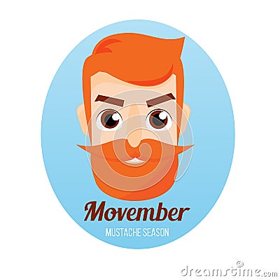 St Petersburg Russia 09 11 18 Movember man. Male face with moustache. Badge, sticker for men`s health movement Stock Photo