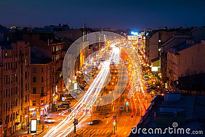 St Petersburg, Russia. Night view of Ligovsky Prospect Stock Photo