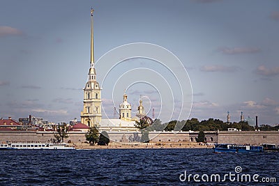 St. Petersburg, Russia - September 1, 2019 - View on the Peter and Paul Church. Summer day, view from the Neva river Editorial Stock Photo