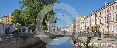 St. Petersburg, view of the Griboyedov Canal and the pedestrian Bank Bridge Editorial Stock Photo