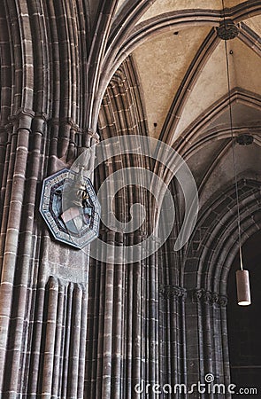 St. Sebaldus Church, gothic interior, high stone vaults and decor Editorial Stock Photo