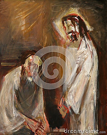 1st Stations of the Cross, Jesus is condemned to death Stock Photo