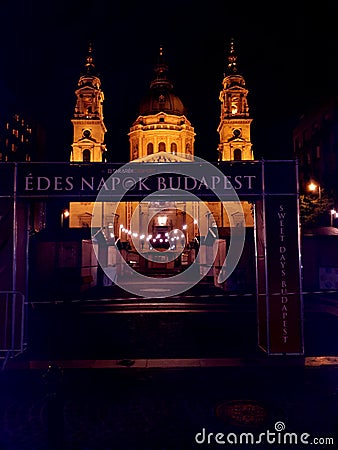 The facade of St Stephan`s Basilica in Budapest Hungary Editorial Stock Photo