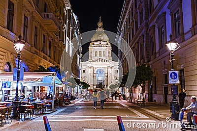 St. Stephen Basilica night view Editorial Stock Photo