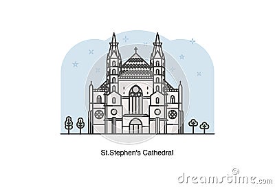 St Stephen`s Cathedral Stephansdom, Vienna, Austria. Vector line illustration Vector Illustration