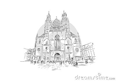 St. Stephen`s Cathedral. Vienna, Austria. Hand drawn sketch vector illustration. Vector Illustration