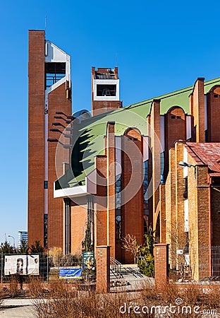 St. Thomas Apostle parish church at Dereniowa and Gandhi street junction in Ursynow district of Warsaw in Poland Editorial Stock Photo