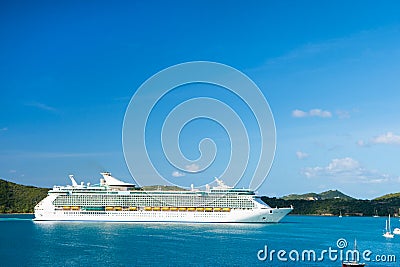 St.Thomas, British virgin island - January 13, 2016: cruise ship at seaside. Ocean liner in blue sea on sunny sky. Water transport Editorial Stock Photo