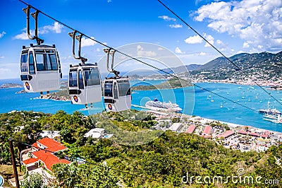 St. Thomas Cruise port with cable cart Editorial Stock Photo