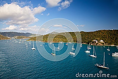 St. Thomas harbor with boats Stock Photo