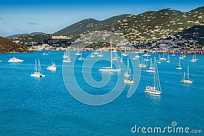 St. Thomas Harbor and Caribbean Island Stock Photo