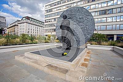 08/13/2017, St Thomas`s Hospital, London, England, A statue of black pioneer nurse, Mary Seacole with flowers left at the base. Editorial Stock Photo