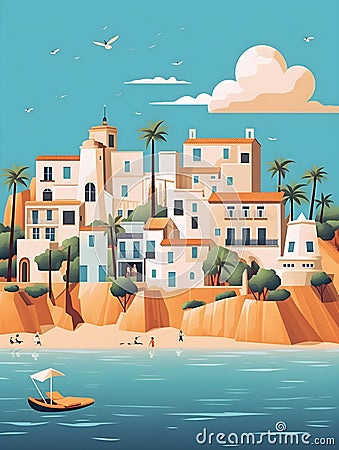 Ibiza Serenade: Abstract Travel Poster of Cala Carbo's Coastal Charm Stock Photo