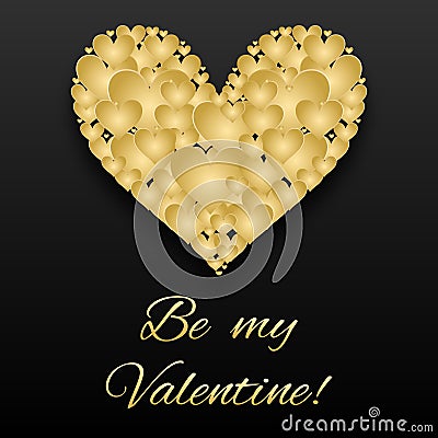 St. Valentine card of golden hearts on the dark background. Vector Illustration