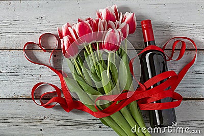 St. Valentine, Mother`s Day, tulips, tulip bulbs, flowers, gifts, flowers, tulip flowers, heart symbol, wooden Stock Photo