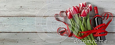 St. Valentine, Mother`s Day, tulips, tulip bulbs, flowers, gifts, flowers, tulip flowers, heart symbol, wooden Stock Photo