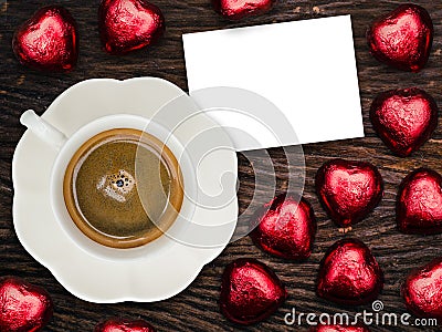 St Valentine's breakfast with coffee and chocolate Stock Photo