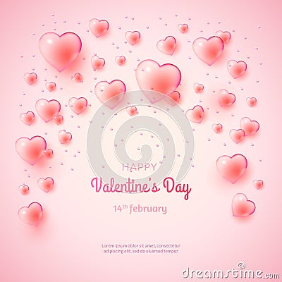 St. Valentine`s day background with many bubble hearts. Stock Photo