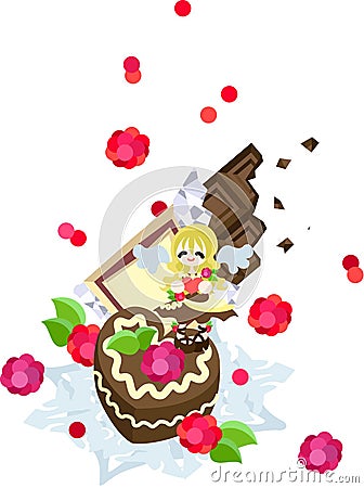 St. Valentines day -The angel of chocolate- Vector Illustration